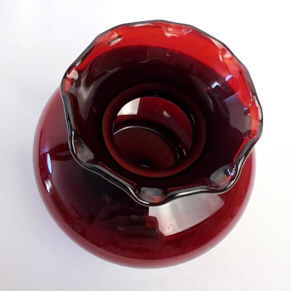 Anchor Hocking Vintage Royal Ruby Red Glass Ruffled Pair Vases Mid-Century 3 ¼” - Picture 5 of 9